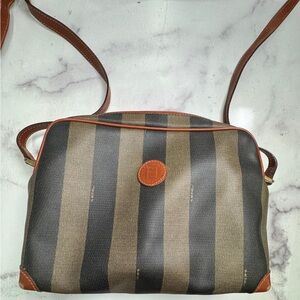 Fendi Pequin Black and Brown Crossbody Bag